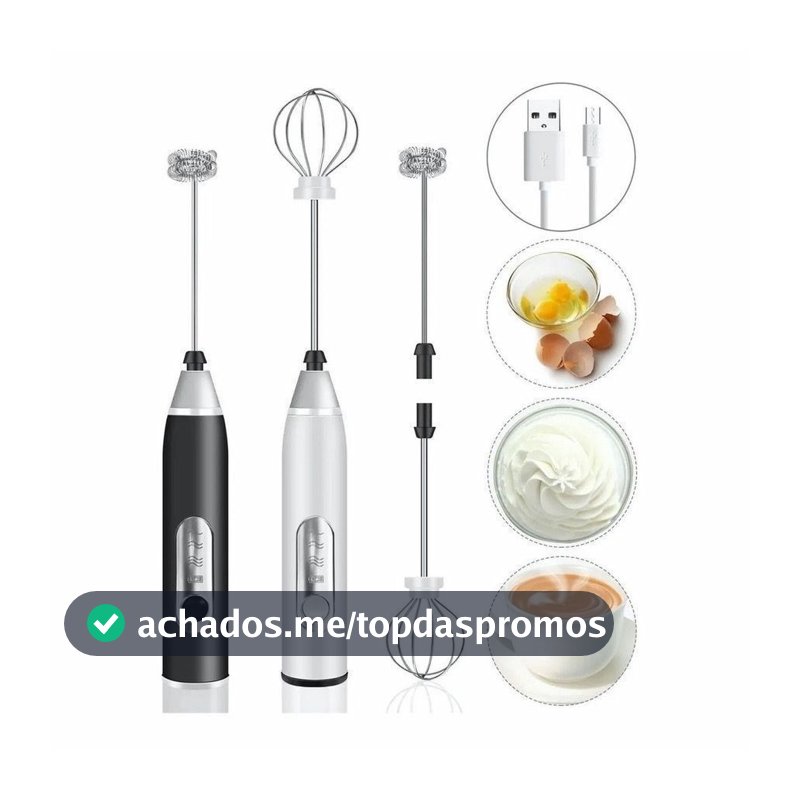Batedor Misturador Mixer Elétrico para Bebidas Leite Café Clara de Ovo 2 em 1