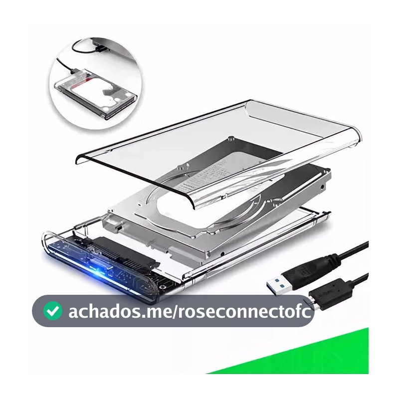 HD Externo 1TB Portátil USB 3.0 com Case Transparente para PC, PS4, Xbox e TV - Pronta Entrega (BR)