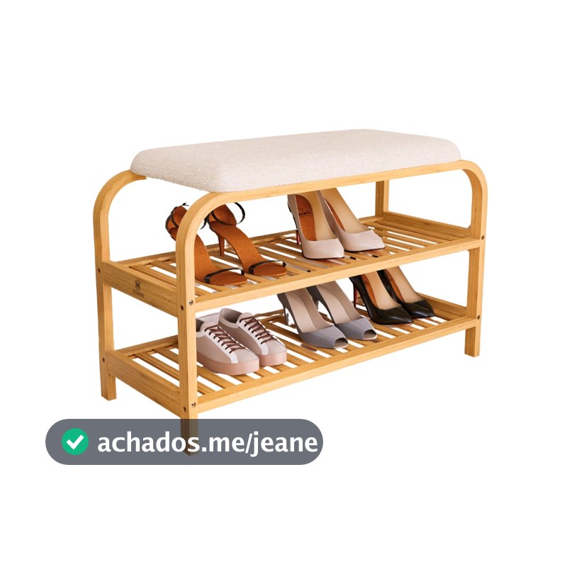 Sapateira em Bambu com Banco Estofado 70cm com 2 Andares, Entrada/Hall e Corredor, Heimon