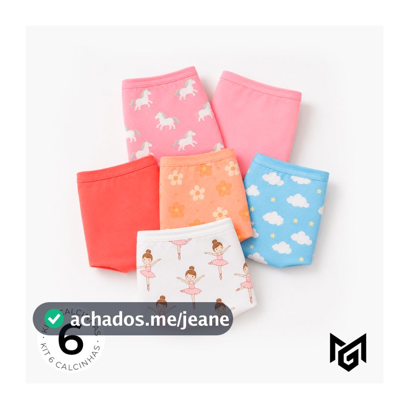 Kit 6 Calcinhas Shortinho Infantil Juvenil Feminina 100% Algodão Estampada Macia Confortável