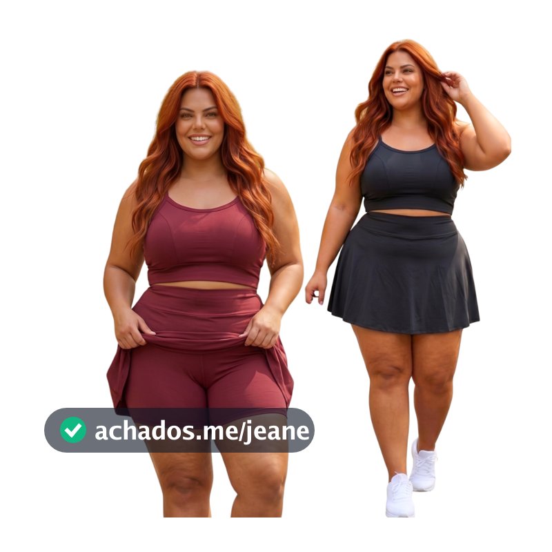 Kit 2 Conjunto Feminino de Academia Fitness Short Saia e Top Plus Size Treino, Caminhada, Zumba, Crossfit, , beach tenis