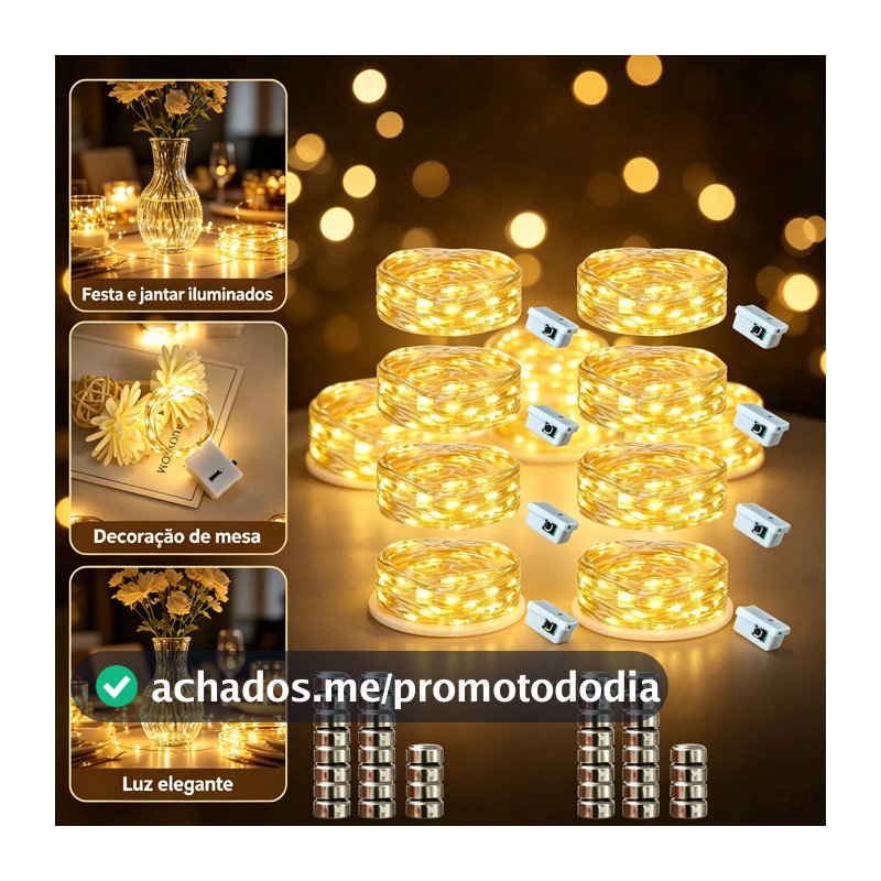 Kit C  5/10/20 Unidades Fio Fada Cordão Luz Leds 2 Metros Díodo Emissor De Luz Reutilizável Segurança Leds Decoração