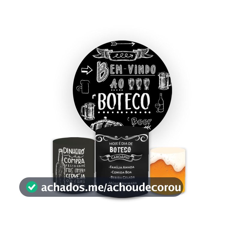 Kit Painel Redondo Sublimado + Trio De Capas Cilindros Veste Fácil Tema Boteco