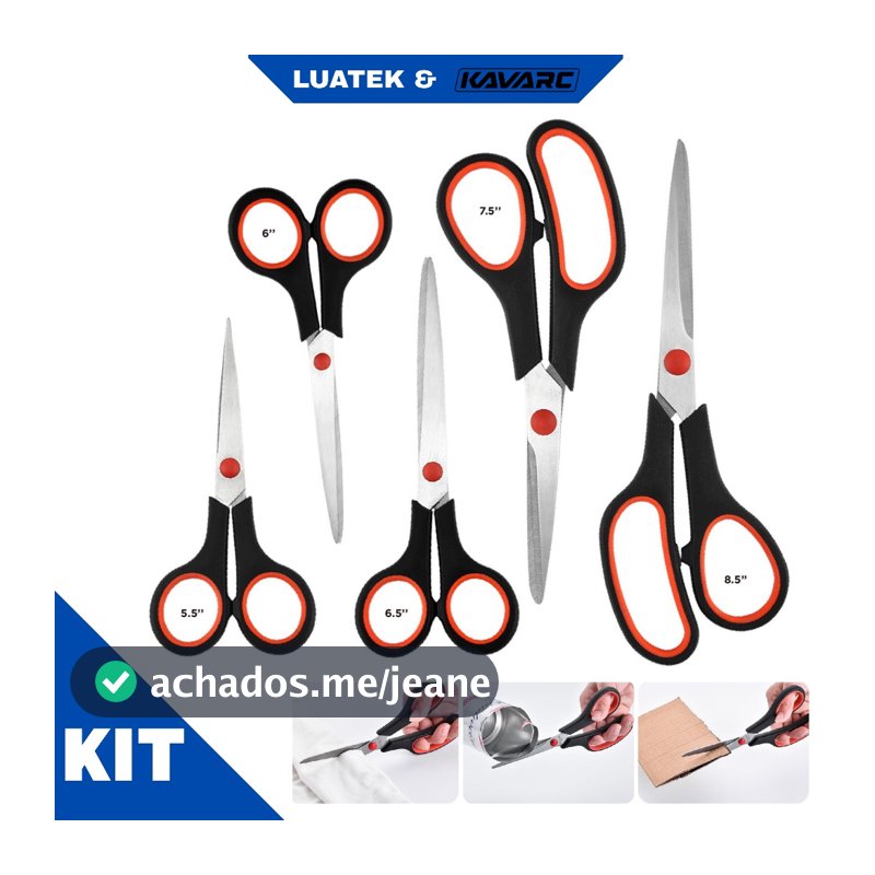 Kit de Tesouras 5 Peças Luatek LWJ-109 5.5 a 8.5" para Casa, Escritório e Costura