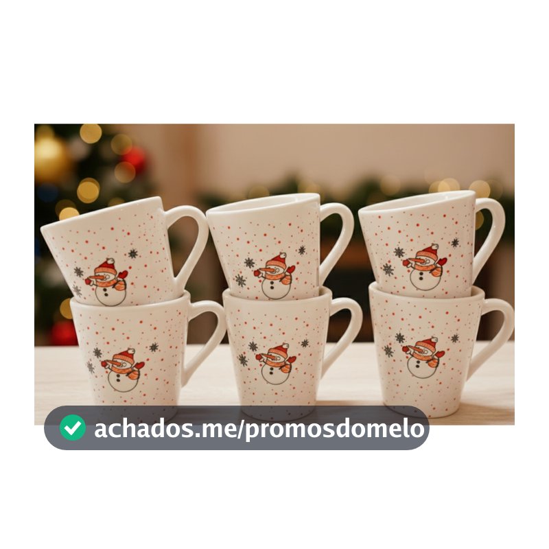 Kit 6 Xícaras Café 120ml Branca Chá Decorada Natal Boneco de Neve Flocos de Neve