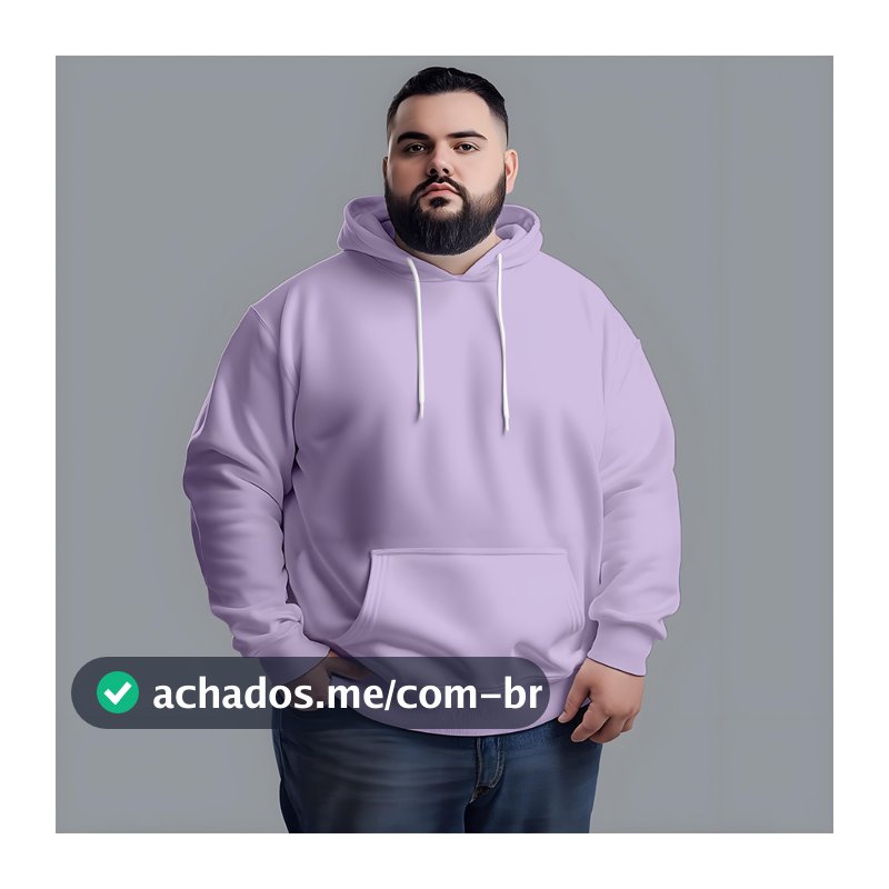 Blusa Moletom de Frio Unissex Liso Com Capuz Bolso Canguru Plus Size