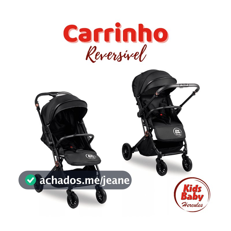 Carrinho de Bebê Passeio Vira Berço Compact com alça reversível Kids Baby Hércules Preto
