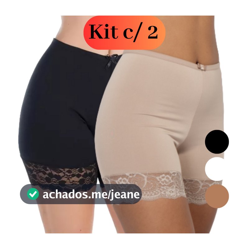 Kit 2 Short Anágua Segunda Pele com Renda Bermuda Feminina