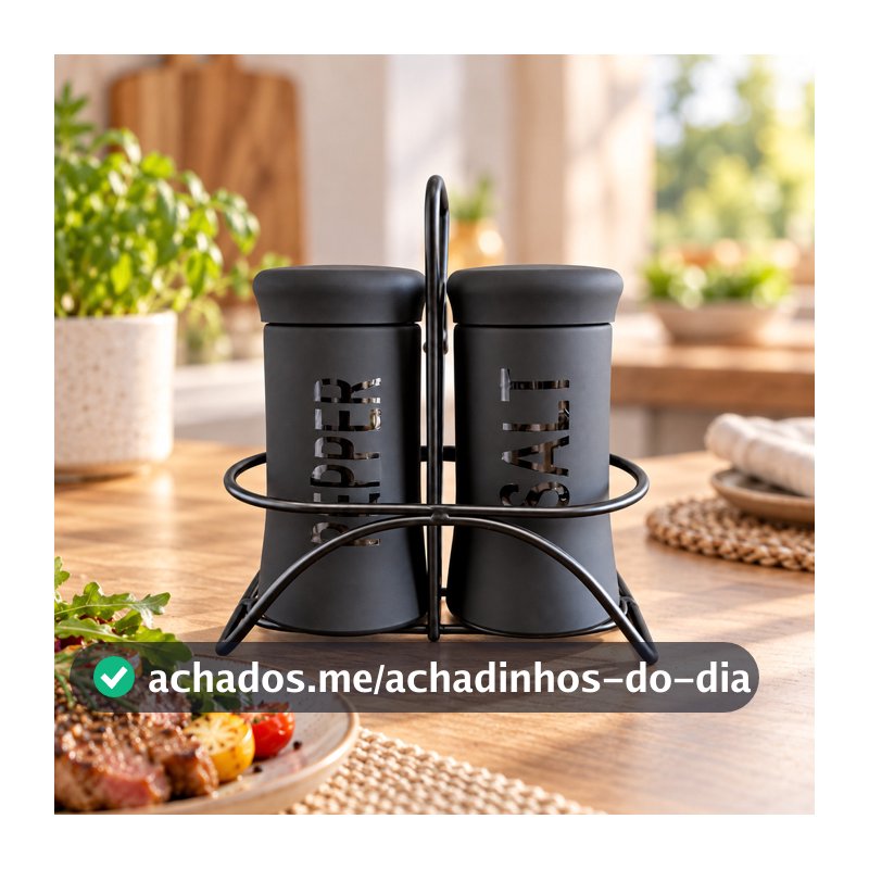 Saleiro e Pimenteiro Nero Hauskraft 3 Peças Com Suporte