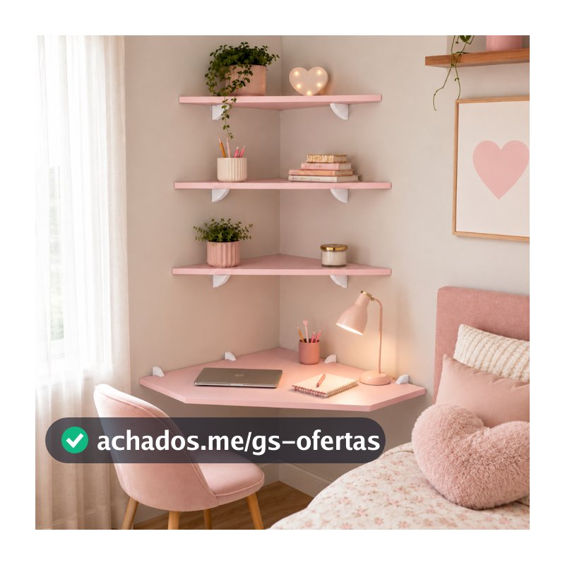 Kit Mesa Rosa Escrivaninha de Canto com 3 prateleiras para quarto e escritório em mdf 15mm