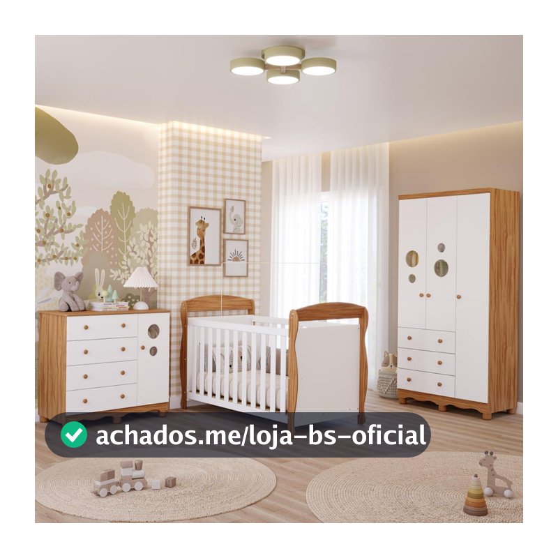 Quarto de Bebê Completo Berço Americano Marquesa Guarda Roupas 3 Portas Cômoda 4 Gavetas 100% MDF