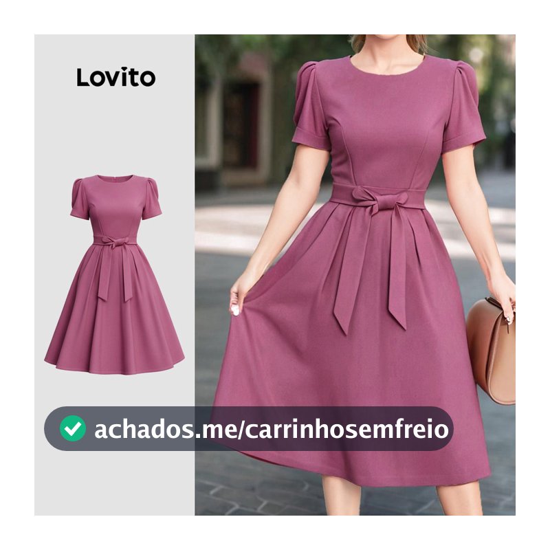 Lovito Vestido elegante com cinto clássico e versátil vestido rosa primavera/verão para mulheres LK3LD510