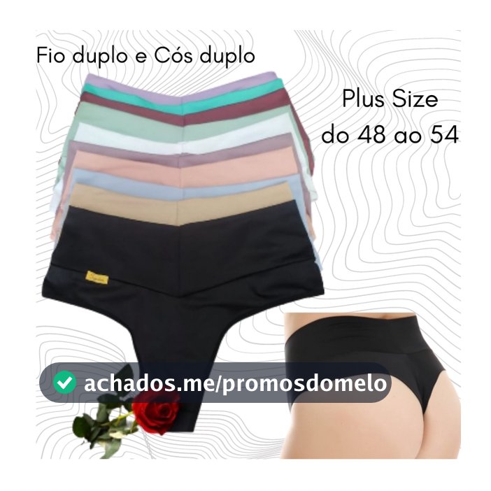 Kit 6 Calcinhas Plus Size Modeladoras Cós Alto e Fio Duplo