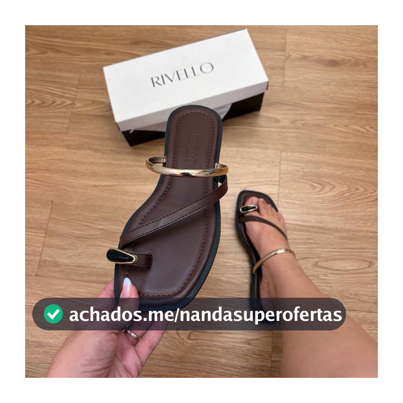Sandália Rasteira Feminina Minimalista com Detalhe Metal Confortável Elegante Leve Rivello