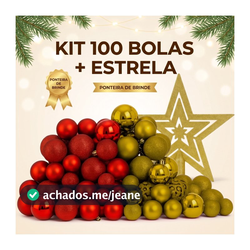 Kit 100 Bolas + Estrela Pendentes Para Decoração Árvore De Natal Bolinhas Premium Lisas Foscas e Glitter - M
