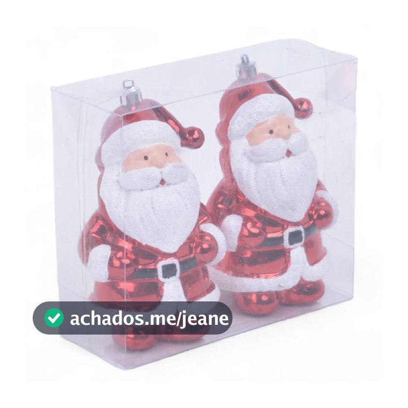 Enfeite pendente papai noel 12cm vermelho jogo com 2 peças para árvore