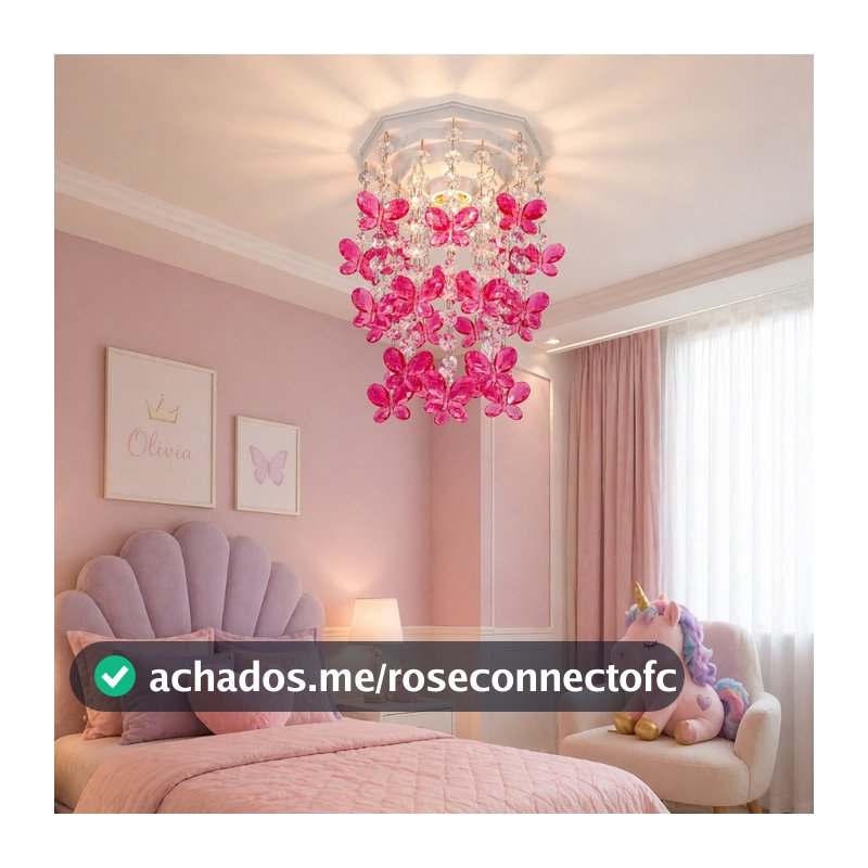 Luminária para Quarto Infantil Feminino Lustre Quartinho de Bebê Tema Borboletas Rosa Plafon Iluminação Decorativa