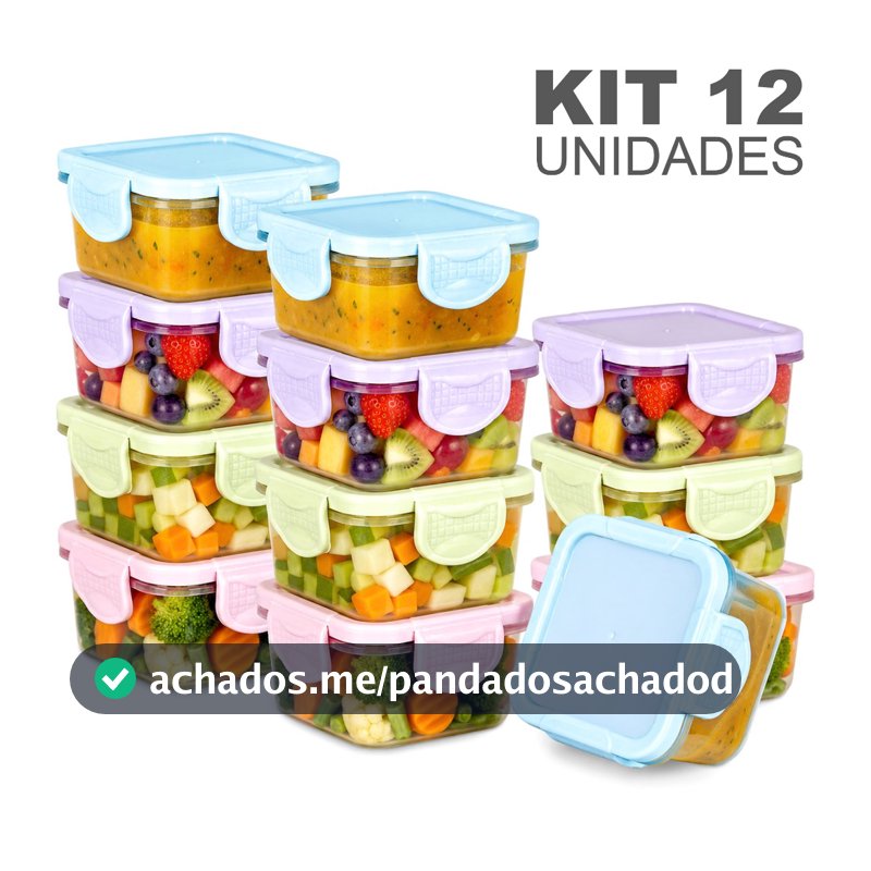 Kit 12 Potes Para Congelar Papinha 50Ml Tampa Hermética Porta Leite Em Pó Introdução Alimentar Bebê