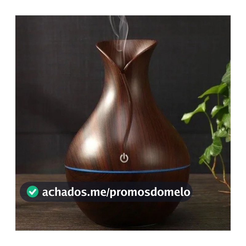 Umidificador Design de Vaso Aromatizador Silencioso textura de Madeira Recarregável com LED JORGE