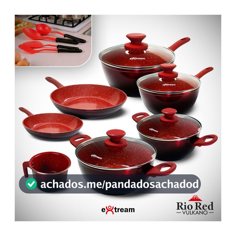 Jogo de Panelas Revestimento Ceramica Indução 11 peças Extream Rio Red Vulkano