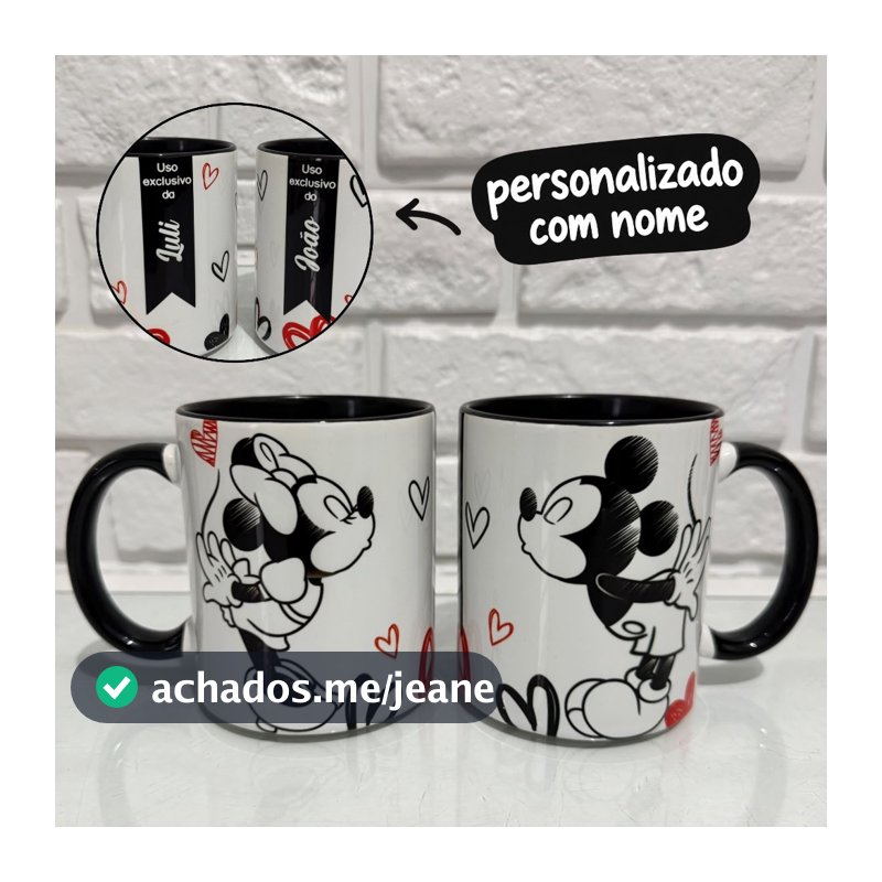 Par de Canecas Personalizada com Nome Mickey e Minnie | Vários Modelos Presente Casal
