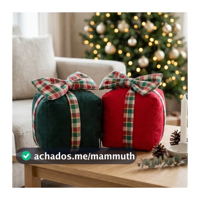 Almofada Decorativa Natal Caixa de Presente Veludo com Laço 17cm X 20cm