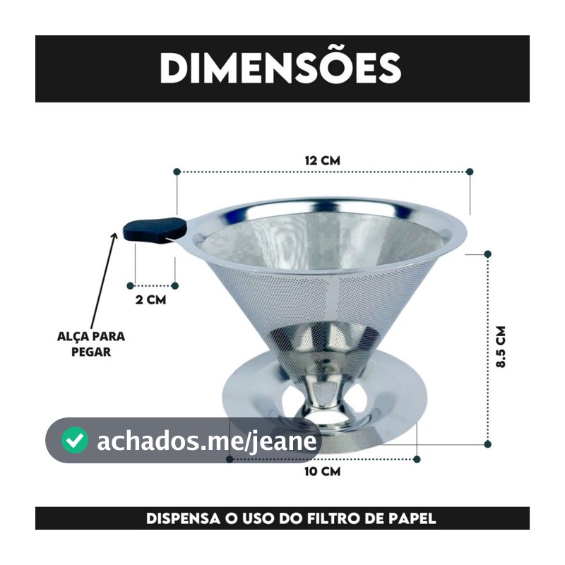Filtro Coador De Café Inox 103 - Com Pegador em Silicone - Peneira Aço Reutilizável  - BNVT