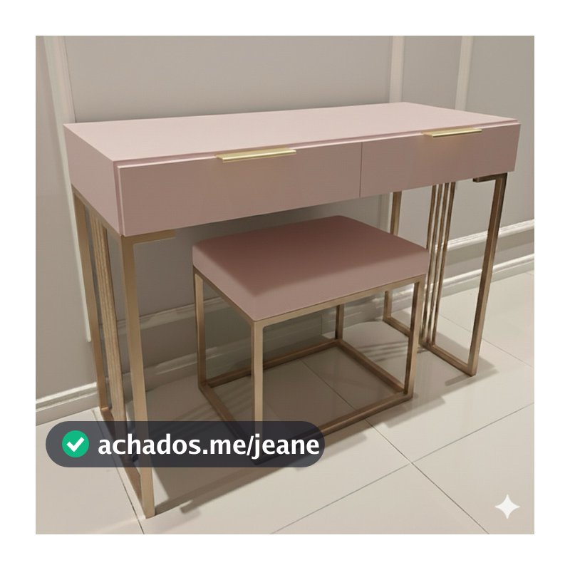 Penteadeira escrivaninha rosa com gavetas | 100% mdf com ferro design moderno glamour dourada champagne ju