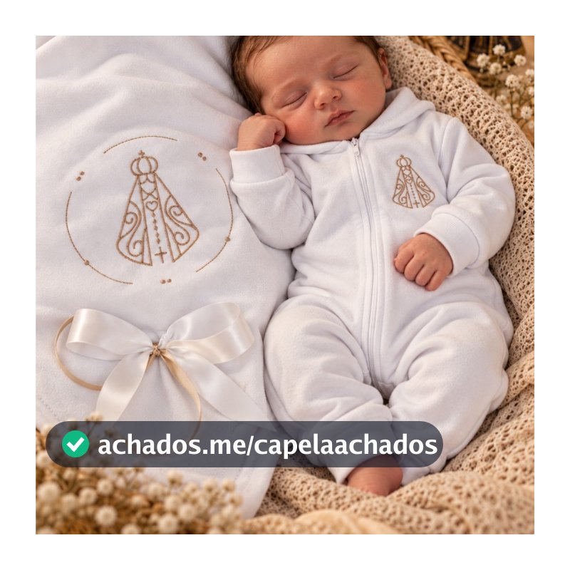 Saída Maternidade Bebê Nossa Senhora Aparecida 4 Peças Macacão Manta Algodão