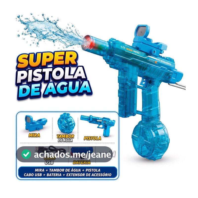Pistola De Água Submetralhadora Elétrica Automática Recarregável Jato Piscina Praia Infantil