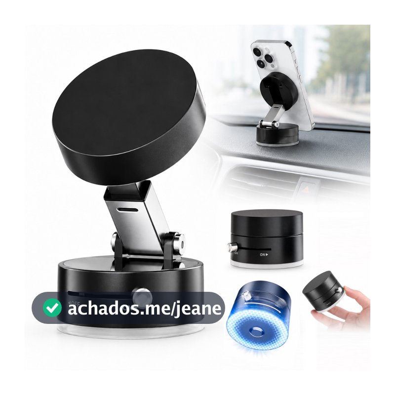 Suporte Magnético para Celular Carro 360° Dobrável Ventosa a Vácuo Ajustável Universal para Mesa e Vidro