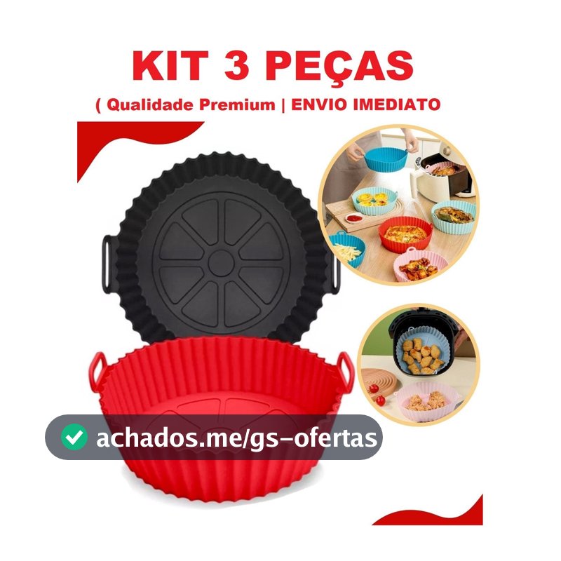 Forma De Silicone 1 ou 3 peças Para Air Fryer Forno Fritadeira Assadeira Reutilizável Antiaderente Flexível