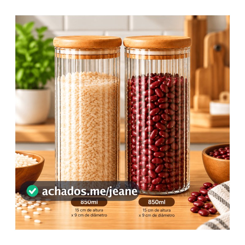Kit 2 Potes Herméticos Vidro Tampa Bambu 850ml