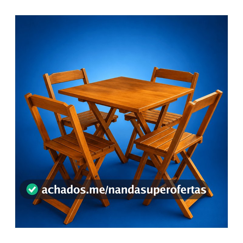Jogo de Mesa 70x70 com 4 Cadeiras Dobráveis Madeira Maciça