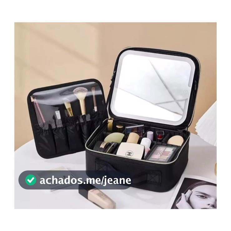 Kit Maleta Maquiagem completo Profissional Com Espelho e Luz Led e paleta de maquiagem