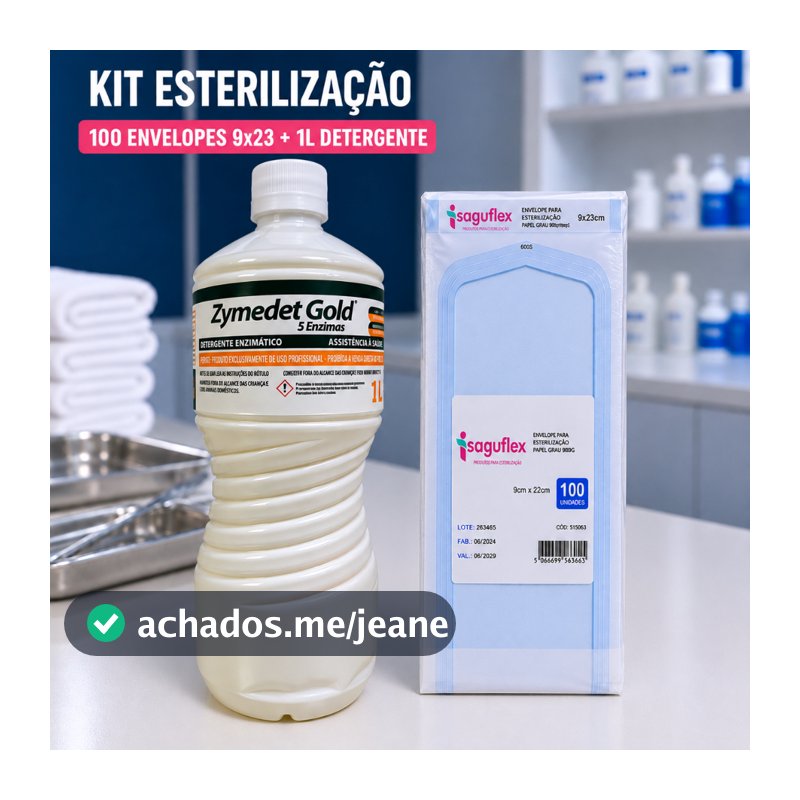 Kit Envelope esterilização alicate cutícula manicure autoclave 9 x 23cm + Detergente Enzimático