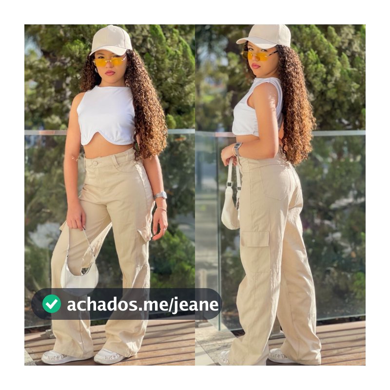 Calça Cargo Jeans Infanto Juvenil Preta e Bege Com Regulagem e Bolsos Laterais Wide Leg Moda Premium