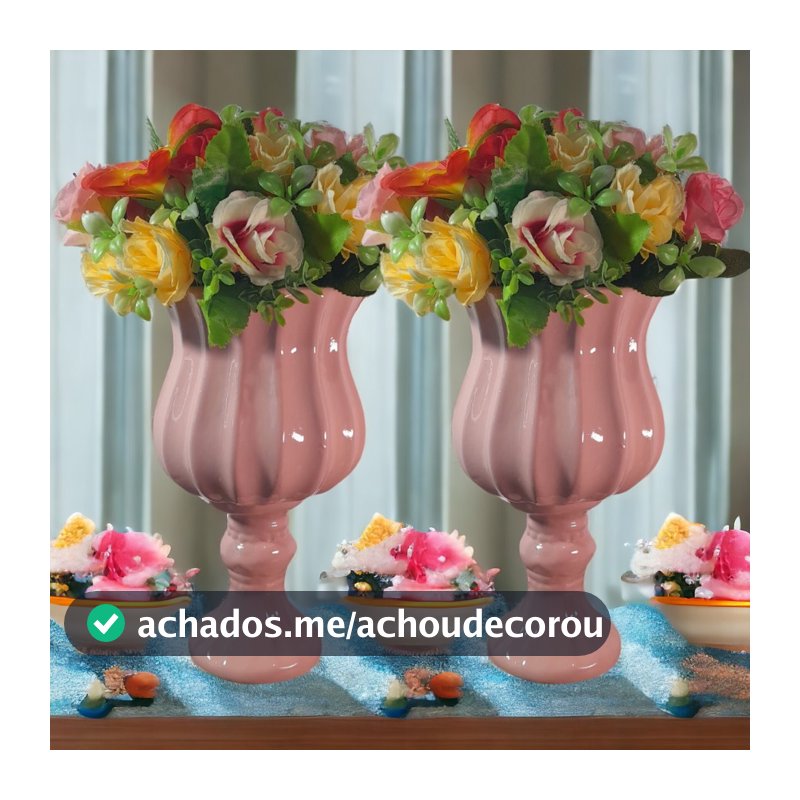Kit Vaso Castiçal Pequeno 2 Unidades Decoração de Festa Cerâmica Arranjo flores artificial 20x10