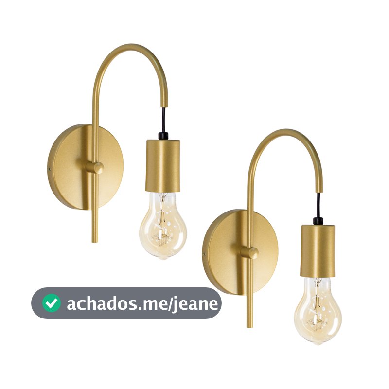Kit 2 Arandelas Abajur Luminaria Parede Quarto Cama Dourado Alumínio E27