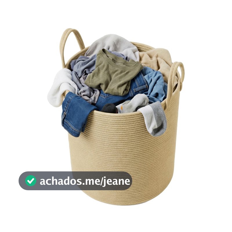 SONGMICS Cesto organizador de roupas de algodão com alças, cesto de brinquedos para crianças, 60L, branco e marrom