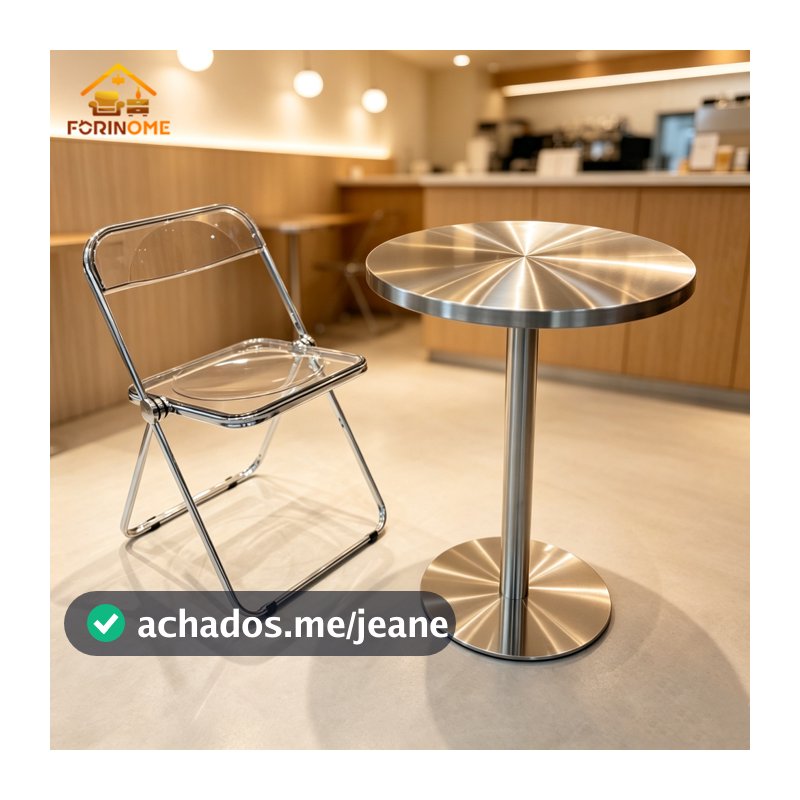 Mesa Lateral Redonda em Aço Inoxidável Resistente Mesa de Centro Auxiliar para Sala Estar Varanda Decoração Moderna