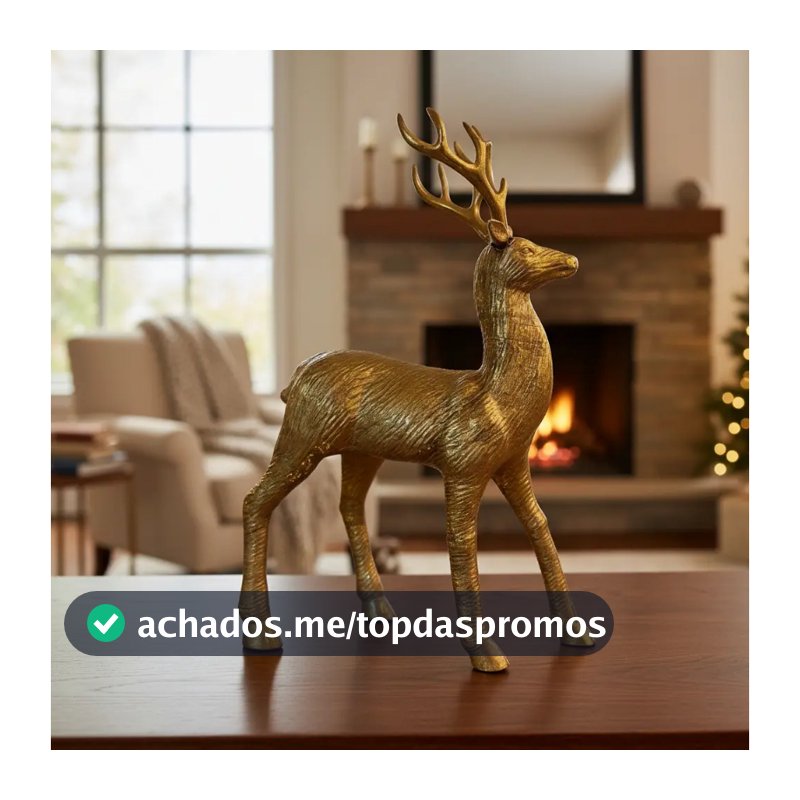 Rena Decorativa Em Pé Fosca Brilho Dourado 31cm