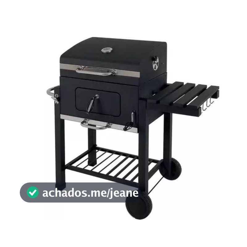 Churrasqueira a Carvão Gourmet Móvel com Mesinha Lateral Grelha Esmaltada Termômetro