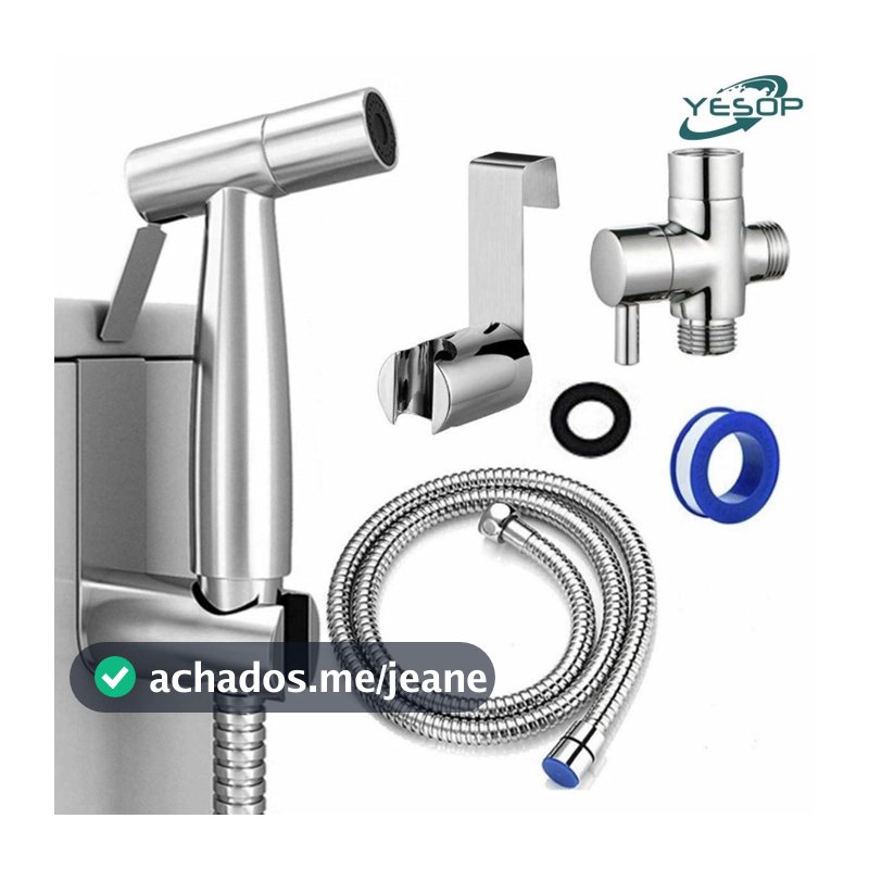 Ducha Higiênica Quadrada Aço Inox 304 Escovado Banheiro Luxo Kit Completo com Registro e Mangueira 1.5m Yesop