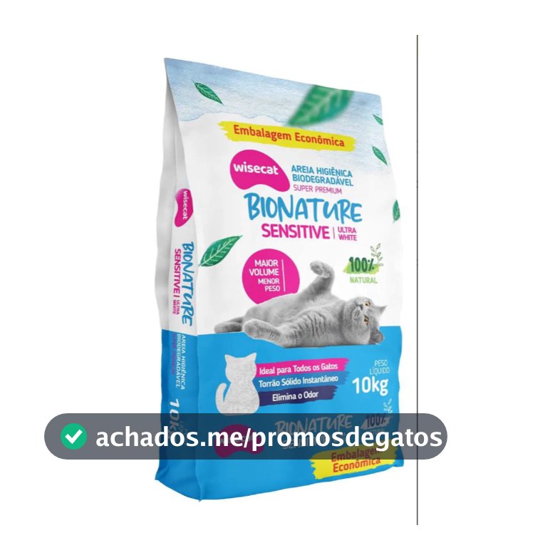 Areia Higiênica Gato Biodegradável 10kg Bionature Sensitive Ultra White Sem Odor Torrão Forte
