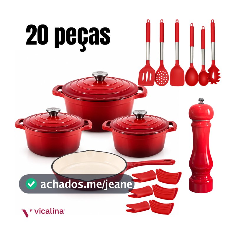 Conjunto de panelas ferro fundido esmaltadas 20 peças de luxo Vicalina