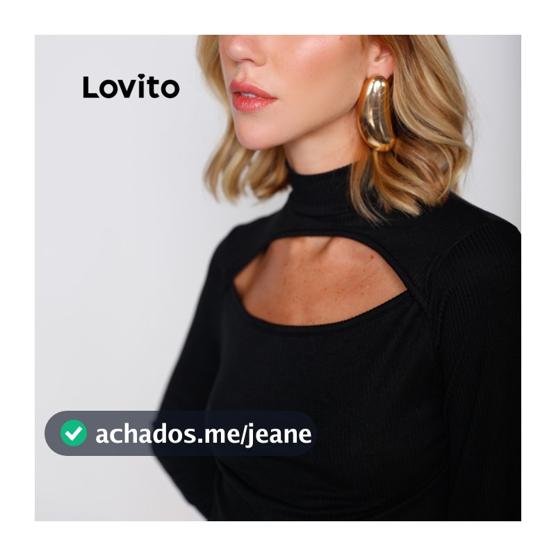 Lovito Blusa Casual Feminina Manga Longa com Abertura no Decote BLB17441774