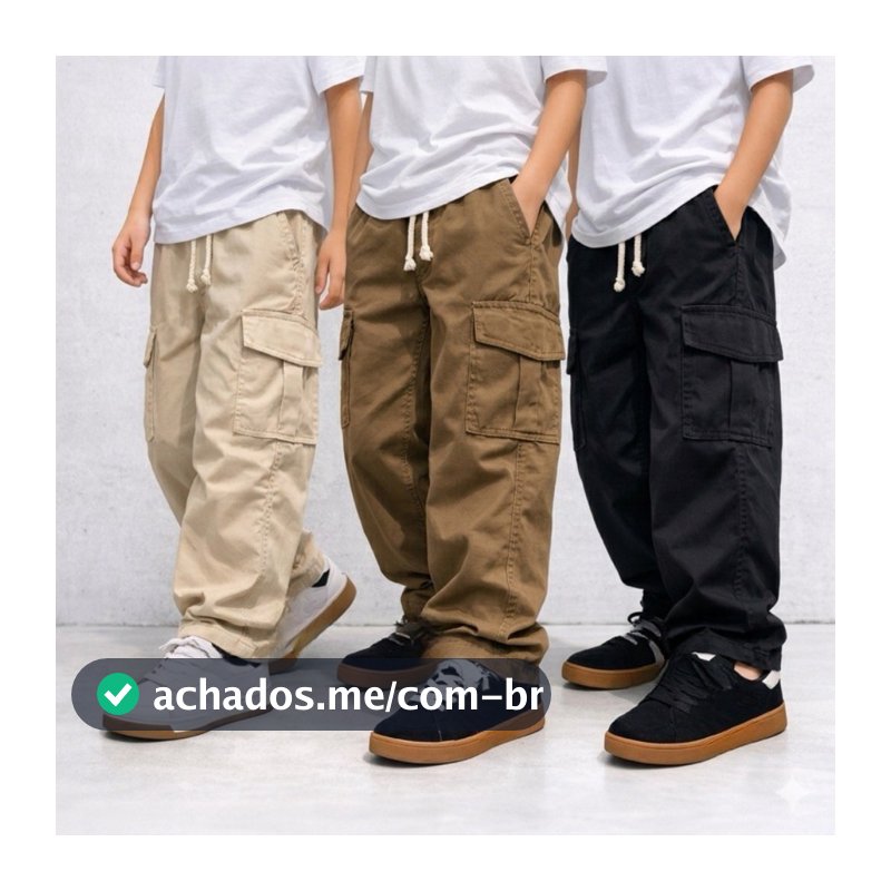 Calça Cargo Infantil Street Skatista Juvenil Sarja 2 ao 16 Anos Unissex