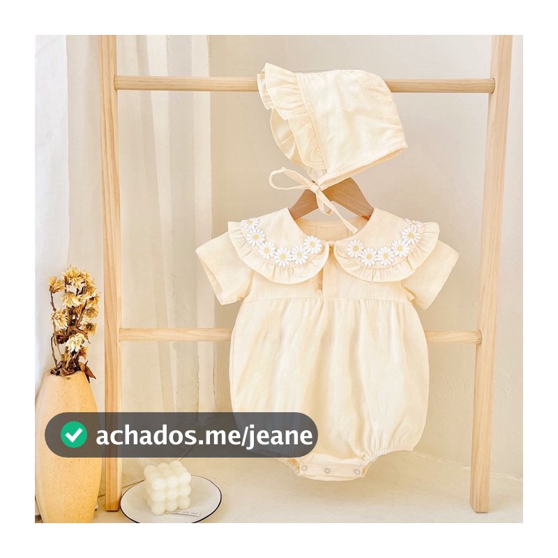 Princesa Floral Bebê Recém-Nascido Meninas Bodysuits Algodão Verão De Manga Curta Roupas Bonito Com Chapéu