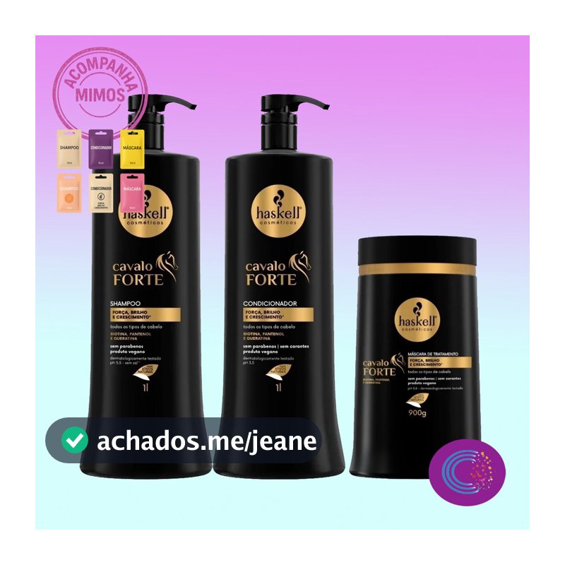 Cavalo Forte Haskell - Kit Shampoo, Condicionador 1L e Máscara  900g Hidratação e Fortalecimento